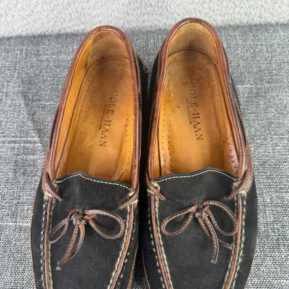 Cole Haan Boat Shoes Mens 8.5 M Black Brown Suede Leather Vibram 12682 Brazil